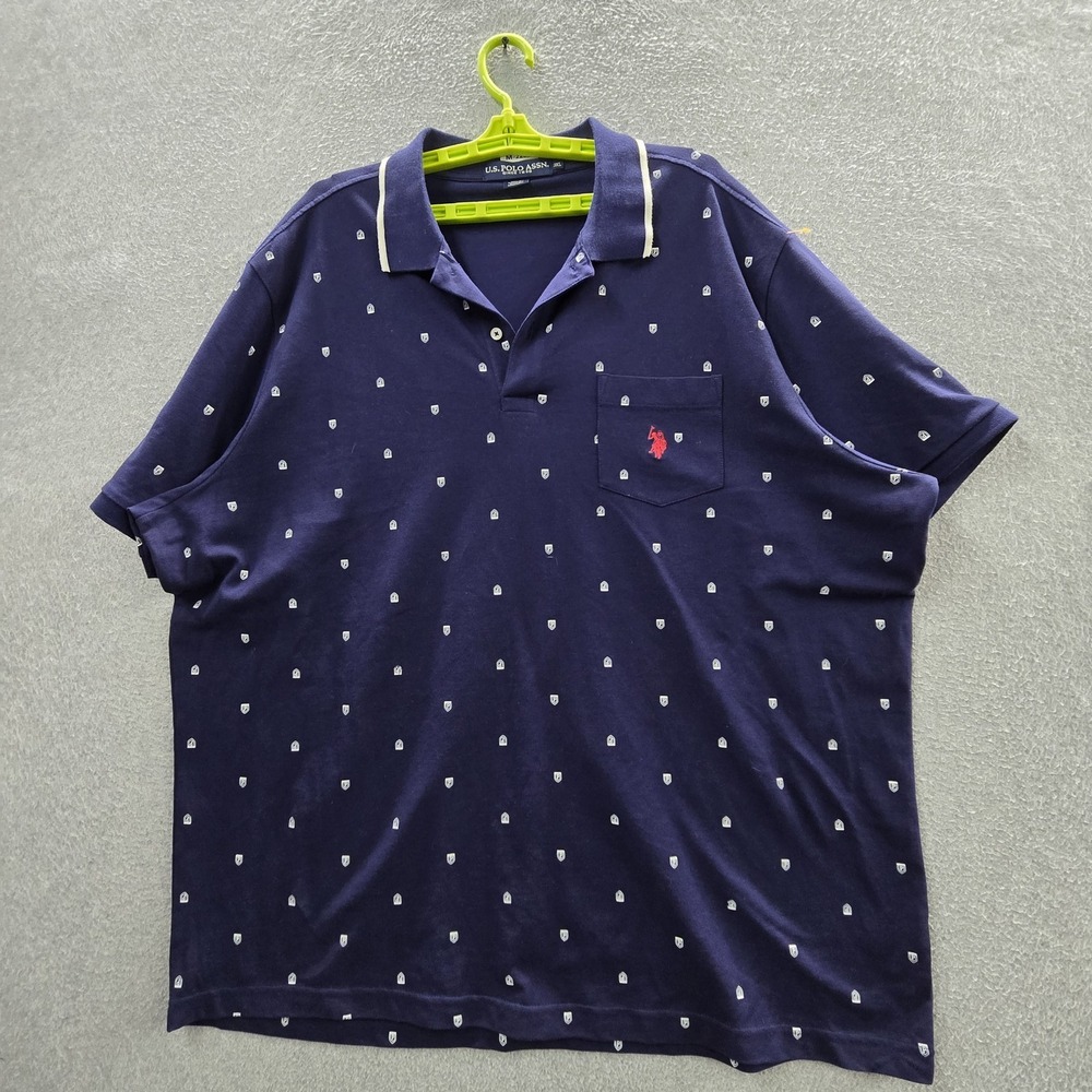 U.S. Polo Assn. Men Polo 3XL Navy Embroidered Geometric Button Short Sleeve Logo
